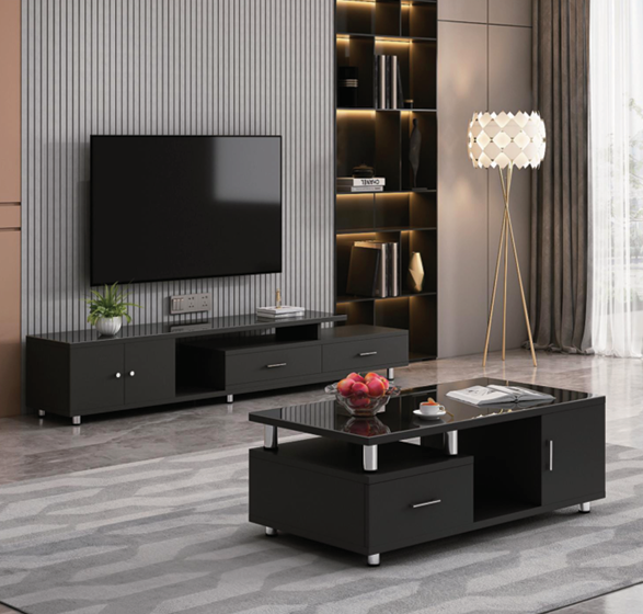 SQUARE CENTRE COFFE TABLE & TV STAND BLK